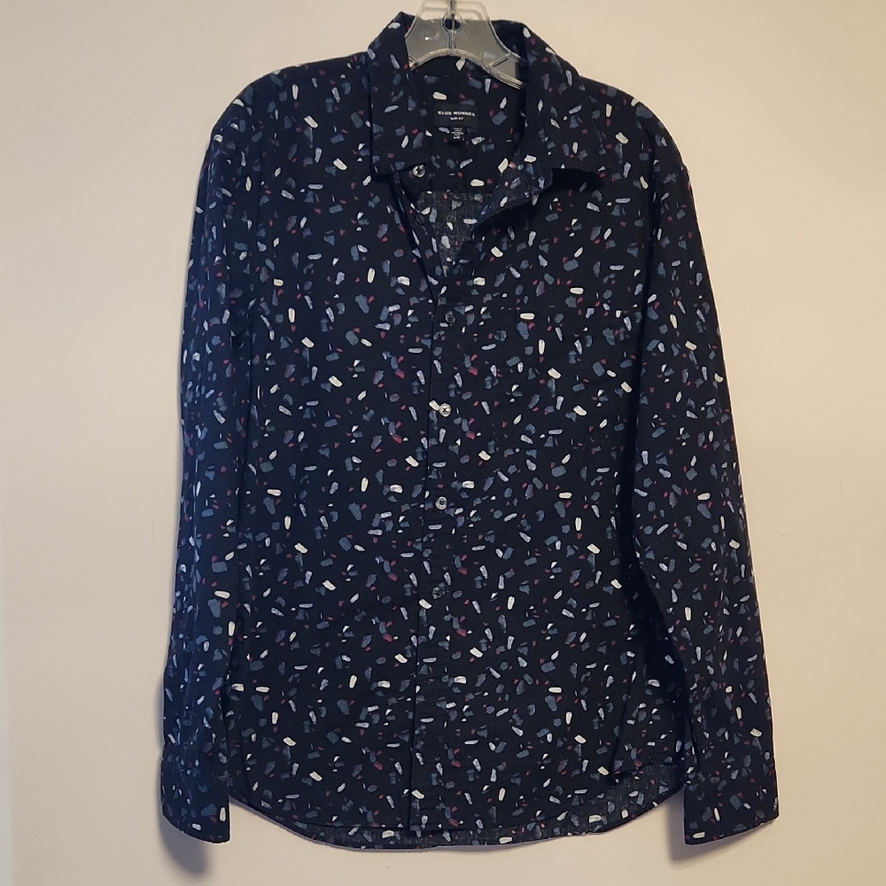 Club Monaco Confetti Cotton Long Sleeve Button Down Shirt Slim Size L